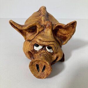 Vintage Vernon 1980 Resin Silly Hog Pig Figurine Brown Shade Tree Creations 5"